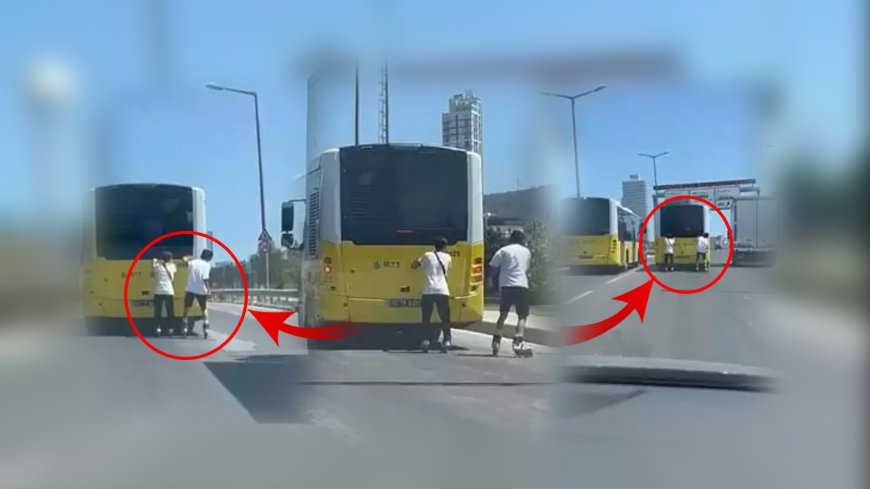 Kartal’da İETT Otobüsünün Arkasına Tutunan Patenli Gençler Tehlike Saçtı