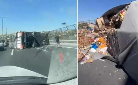 TEM Otoyolu’nda Kamyon Devrildi: Trafik Yoğunluğu Oluştu