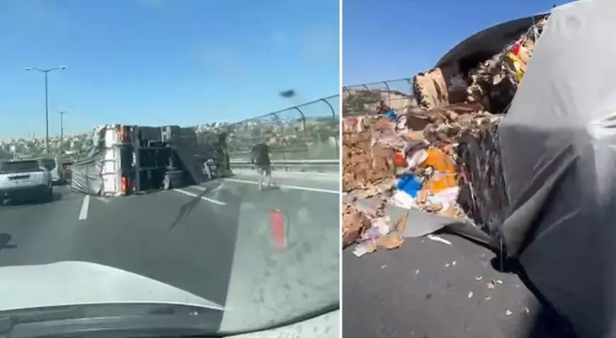 TEM Otoyolu’nda Kamyon Devrildi: Trafik Yoğunluğu Oluştu