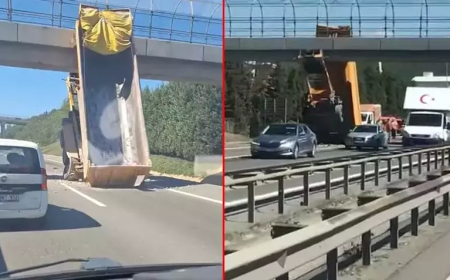 Sultanbeyli’de TIR’ın Damperi Yaya Üst Geçidine Çarptı: Şoför Yaralandı