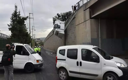 İzmir’de viyadükte facianın eşiği: TIR kupası havada asılı kaldı